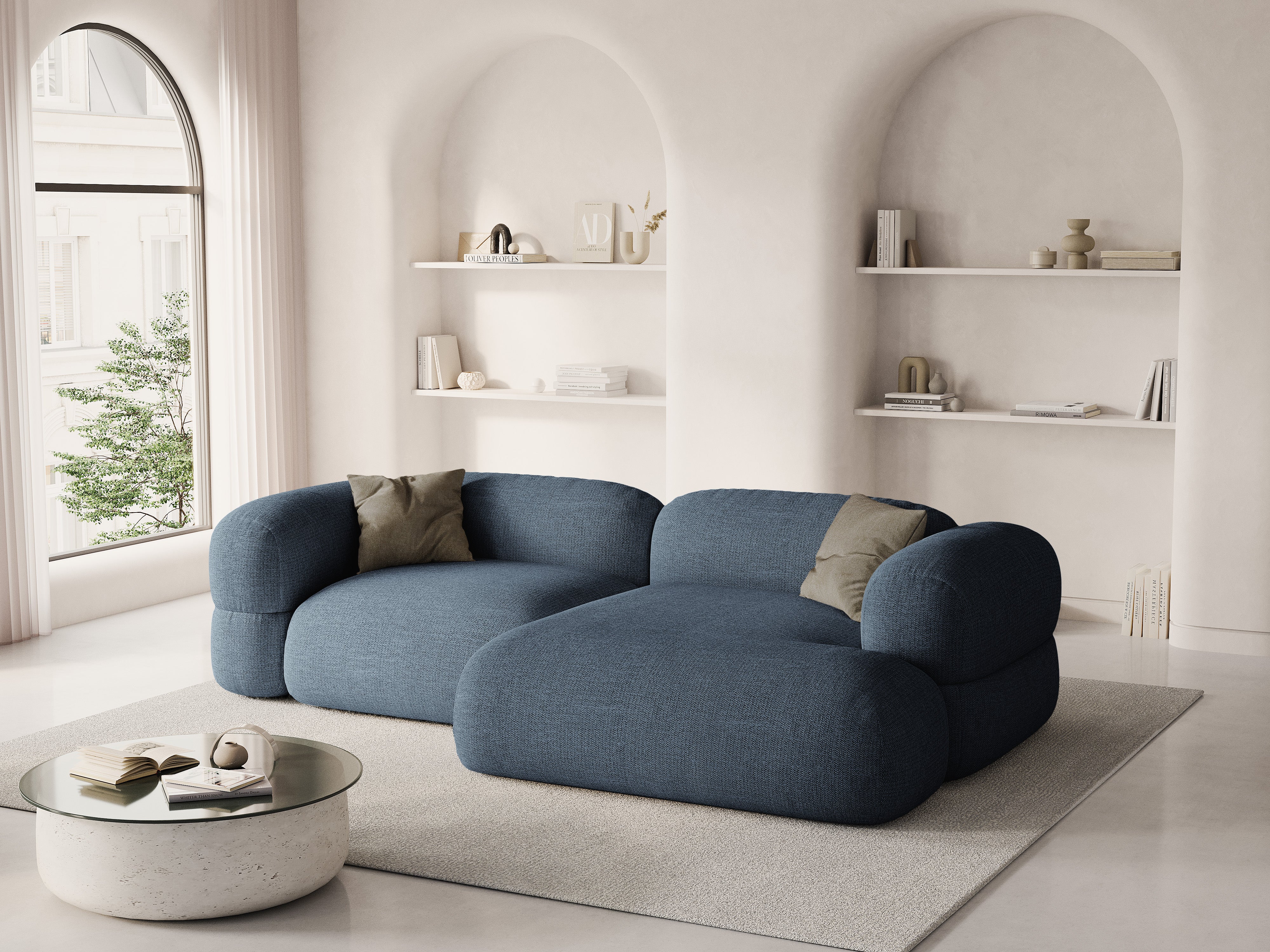 Right-hand corner sofa ROGER dark blue chenille