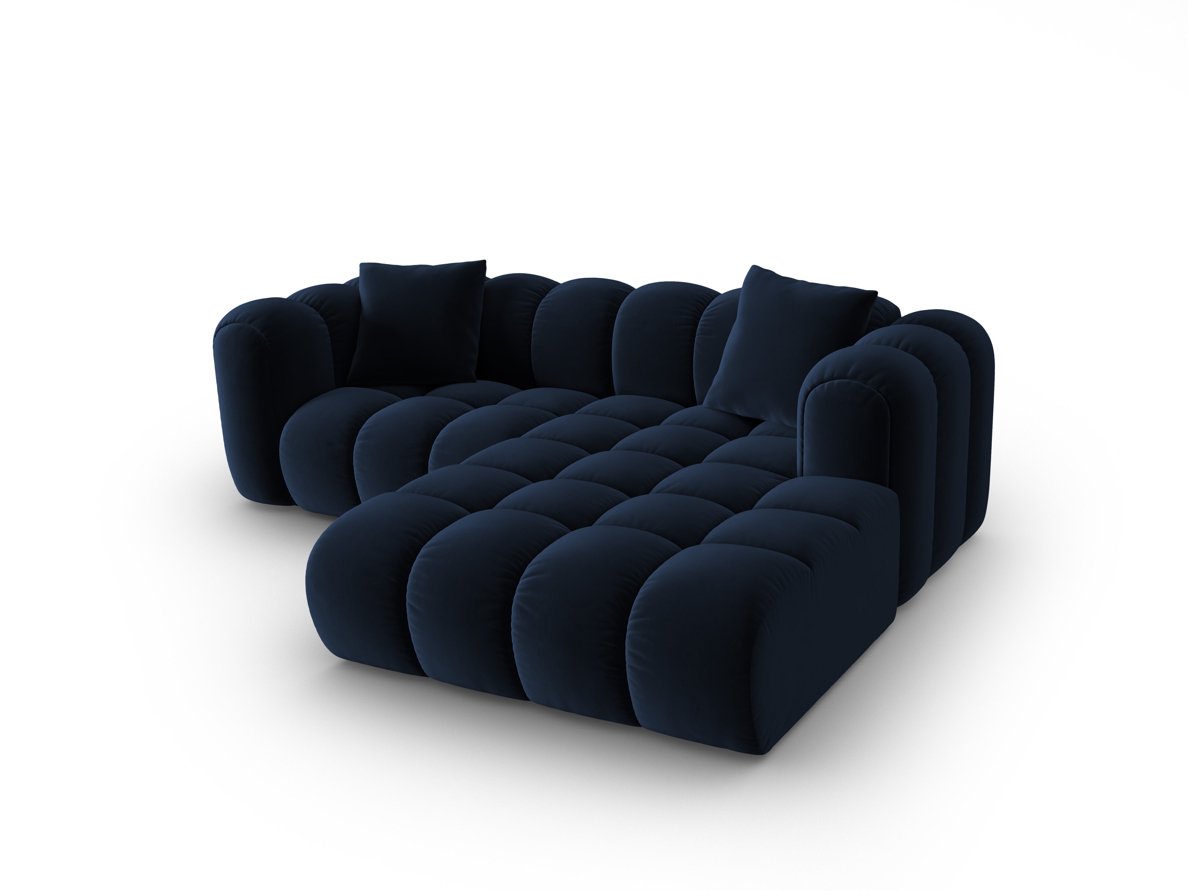 Velvet corner sofa for three people, right-facing, ASTRO, royal blue