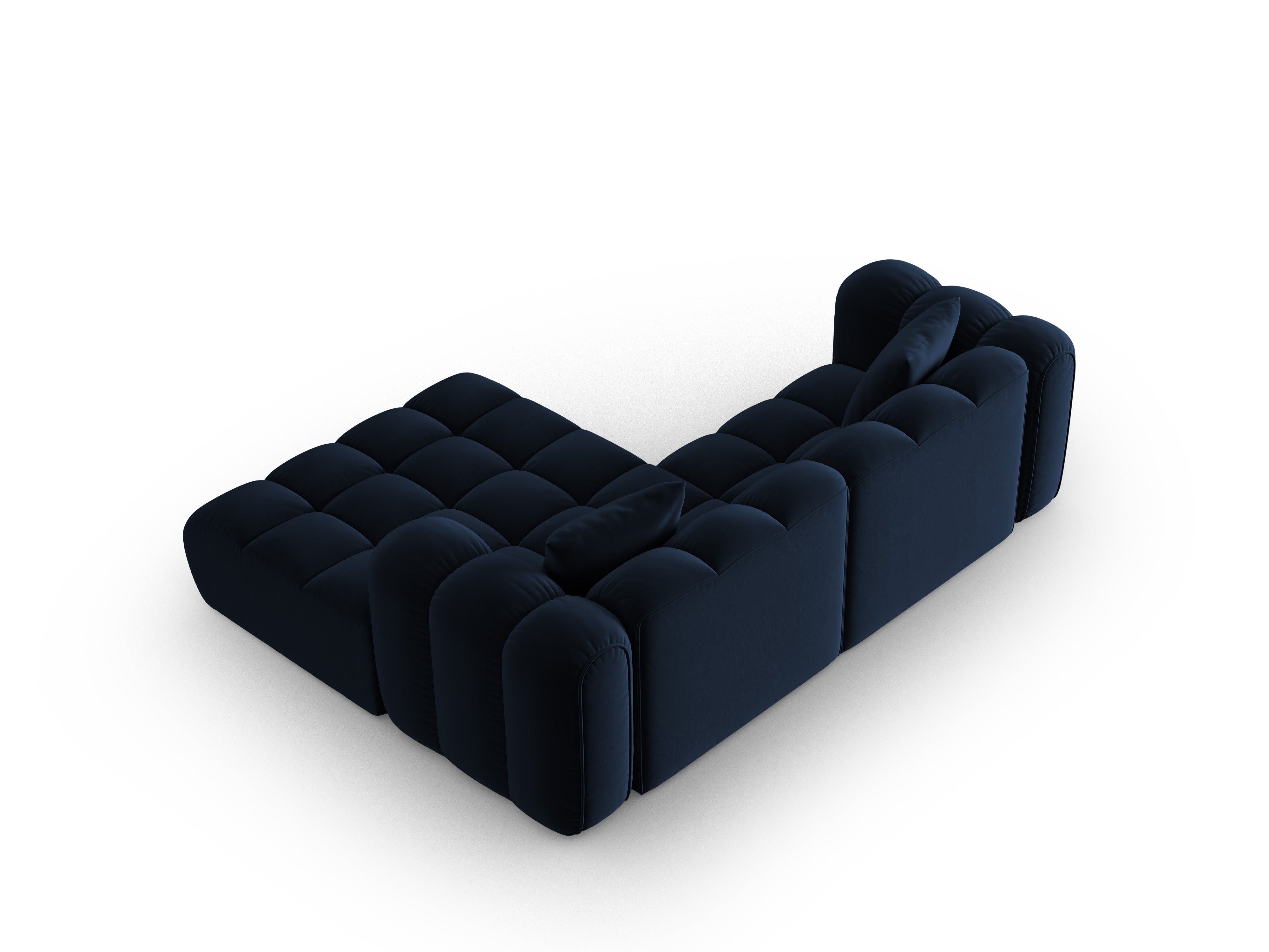 Velvet corner sofa for three people, right-facing, ASTRO, royal blue