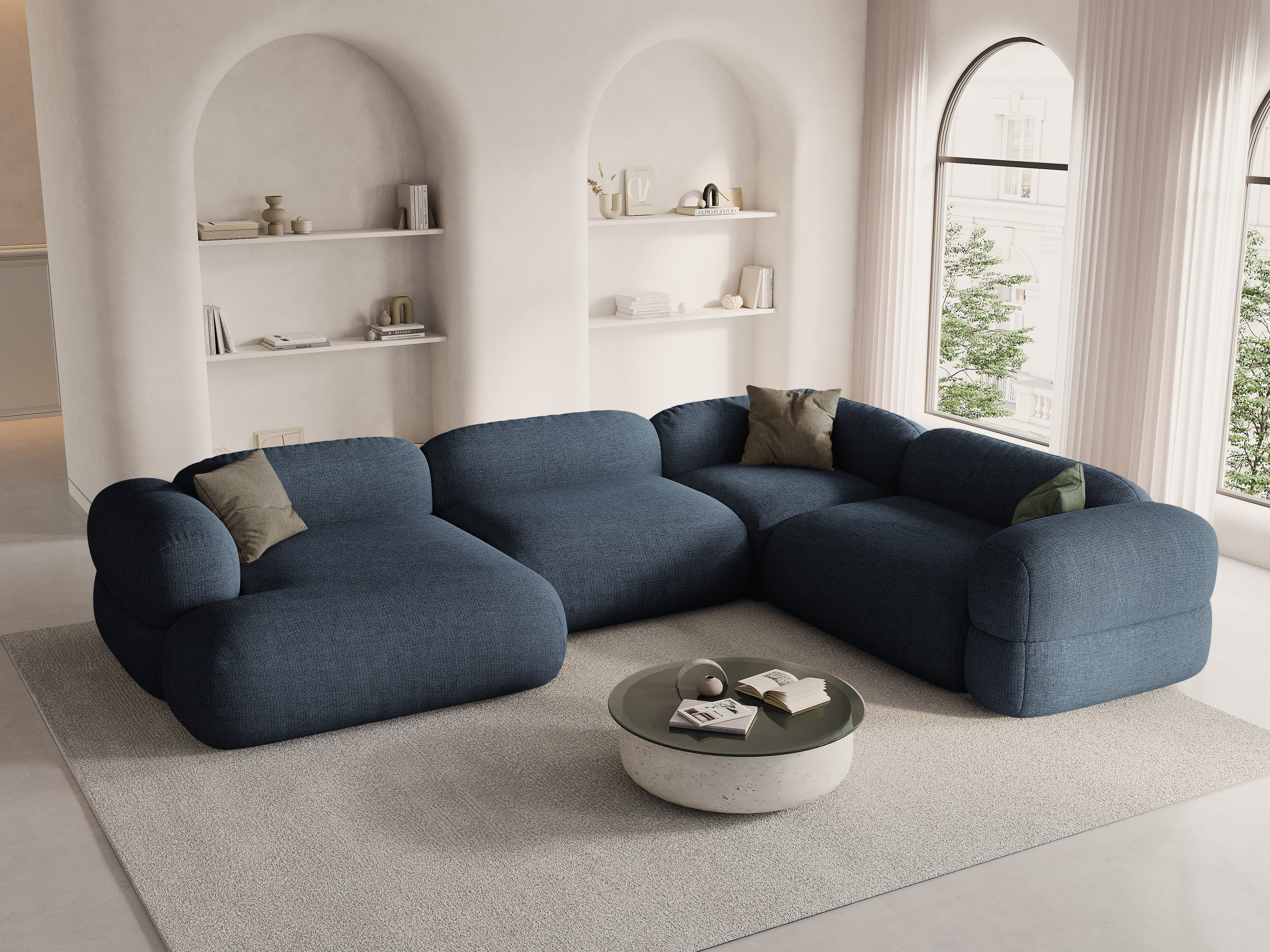 Right-facing U-shaped corner sofa ROGER dark blue chenille