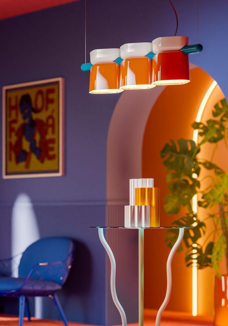 YAKITORI cream ceramic pendant lamp with yellow and orange