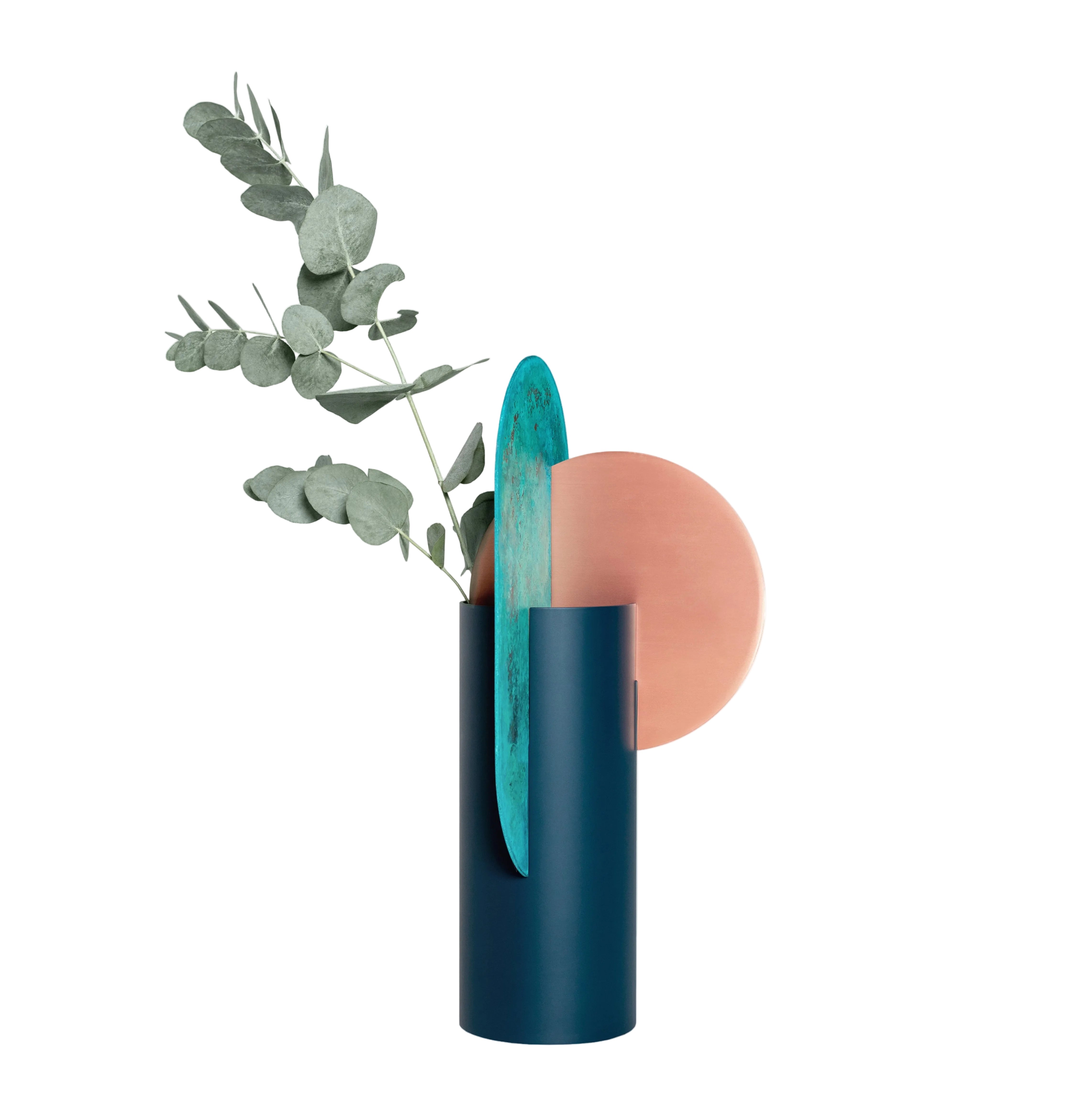 Váza YERMILOV - ČÍSLOVANÁ EDICE zelená s měděným a oxidovaným mědí