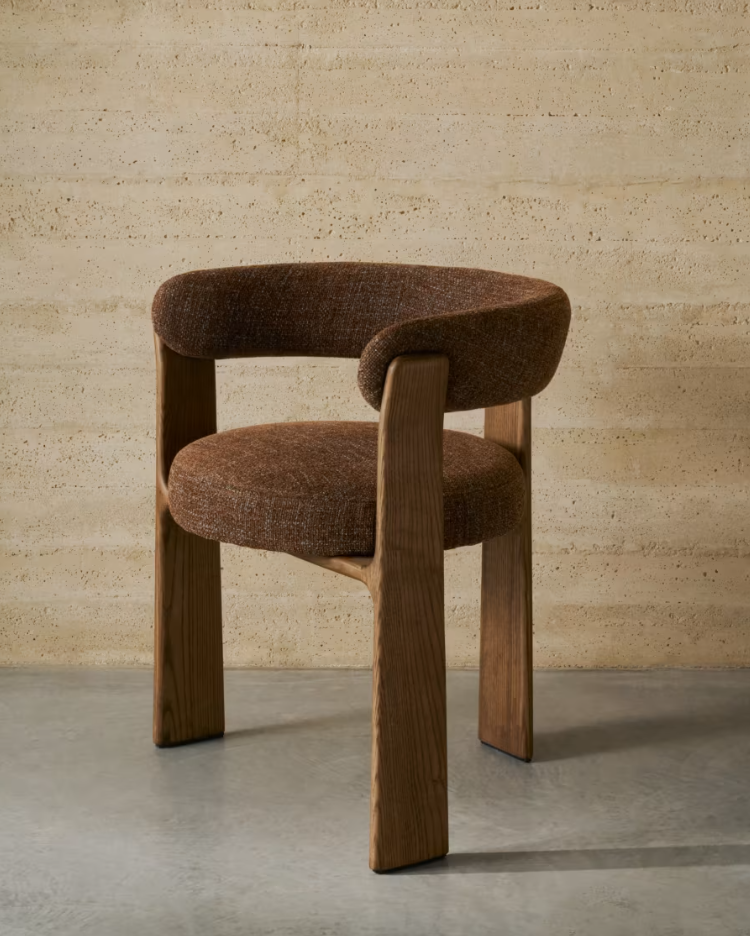 Granite Armchair with Armrests, Brown Chenille with Dark Ash Base