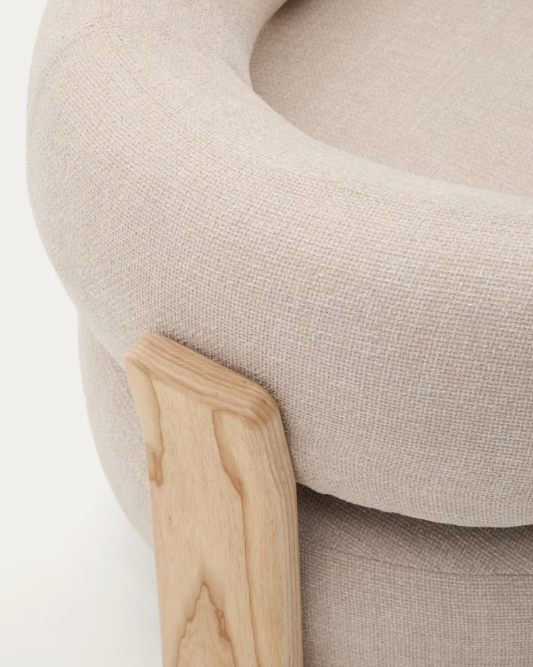 GRANITE armchair in beige chenille with an ash base