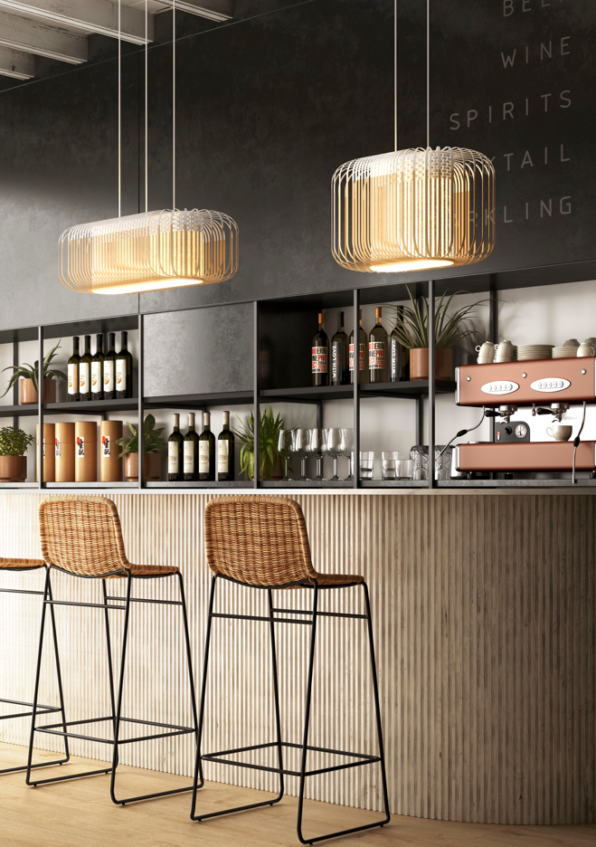 Oválná závěsná lampa BAMBOO bílá