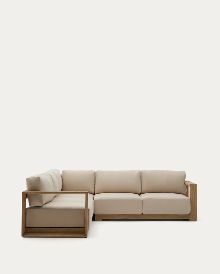 Zahradní rohová sedačka AMBRA z akáciového dřeva s krémovým sedákem