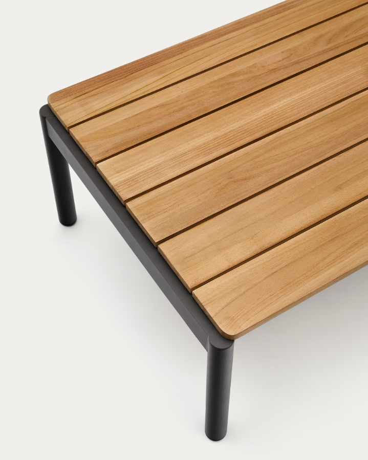 Zahradní konferenční stolek SORELLS z teakového dřeva se šedým podstavcem