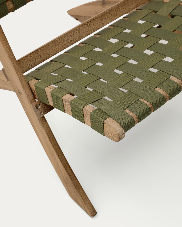 Skládací zahradní křeslo CHABELI z akáciového masivu se zeleným povrchem