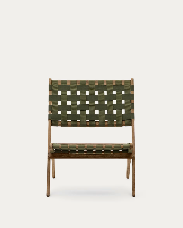 Skládací zahradní křeslo CHABELI z akáciového masivu se zeleným povrchem