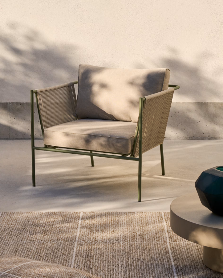 Venkovní křeslo ZIVIA lina écru se ocelovým podstavcem