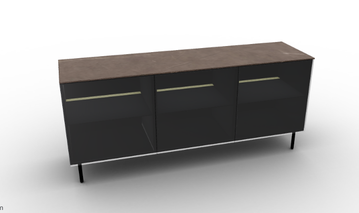 Glass sideboard with lighting UNIVERSAL matte black and brown ceramics