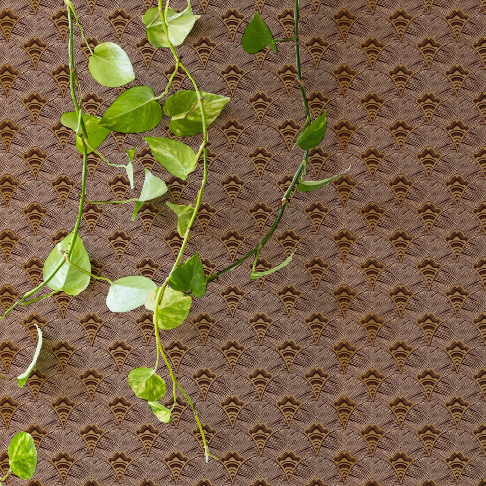 Structural wallpaper with an abstract fan pattern ADENIUM - ROUILLE rusty brown