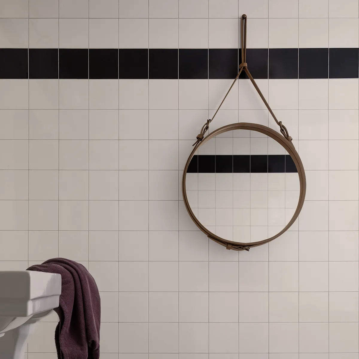 Kulaté zrcadlo ADNET hnědá kůže