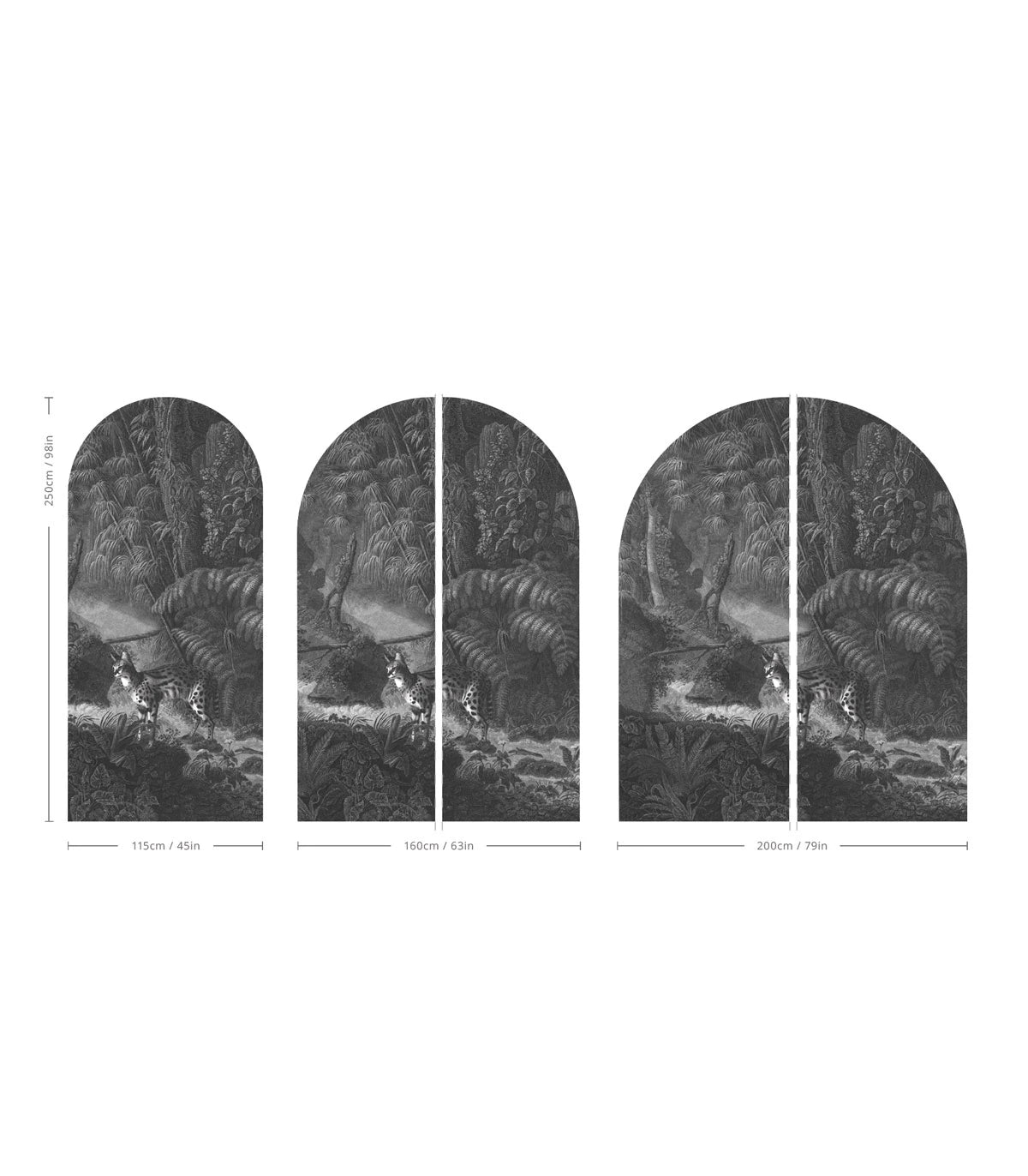 Mural flizelinowy w kształcie łuku PALMS AND CATS szary