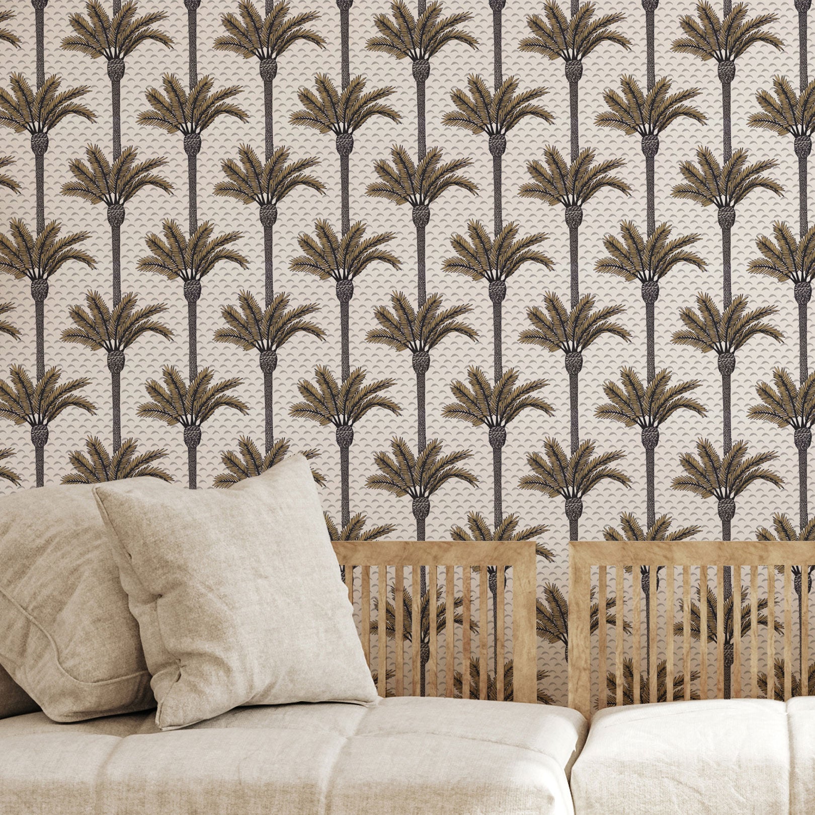 Structural wallpaper with a plant motif in palm ATLAS - IVORY ivory