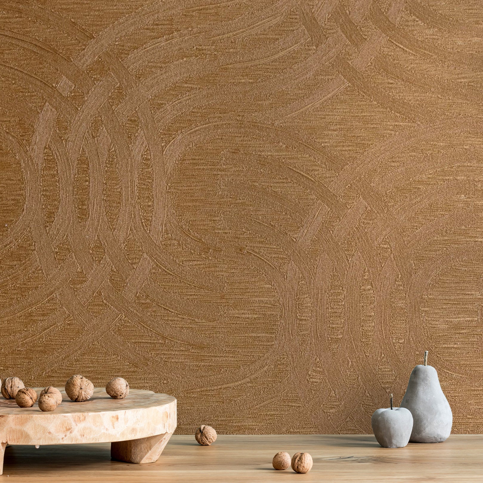 Metalická tapeta s abstraktním vzorem AURARIA - AMBRE jantarový