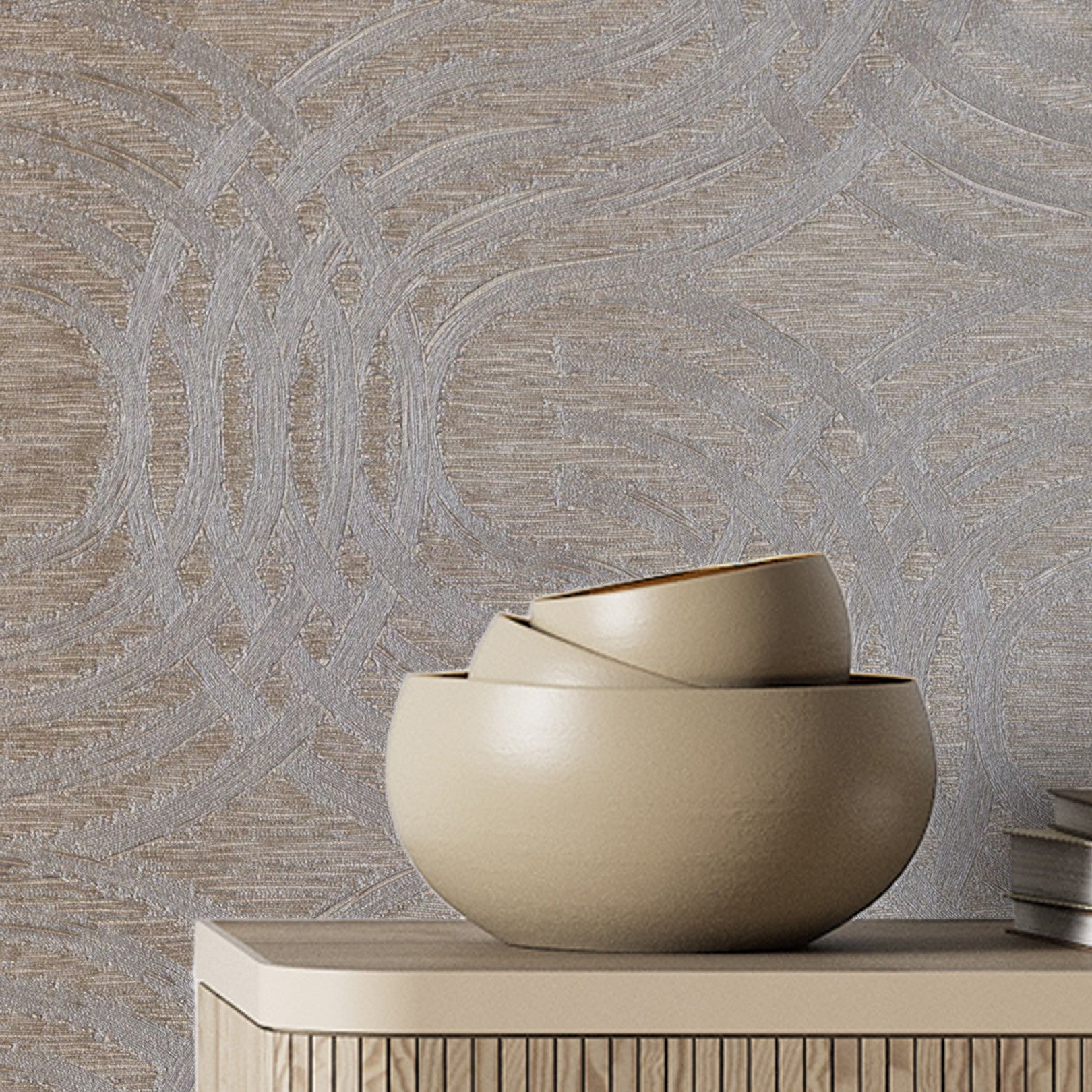 Metallic Wallpaper with Abstract Pattern AURARIA - TAUPE/SILVER taupe with silver