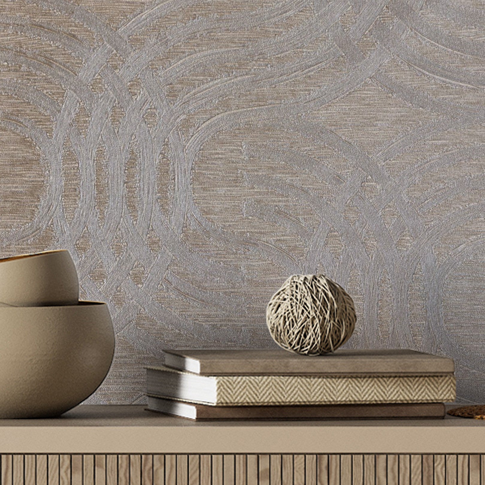 Metallic Wallpaper with Abstract Pattern AURARIA - TAUPE/SILVER taupe with silver