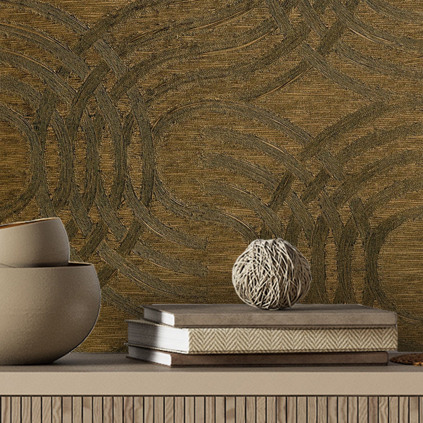 Metalická tapeta s abstraktním vzorem AURARIA - NOIR/DORE černá se zlatou