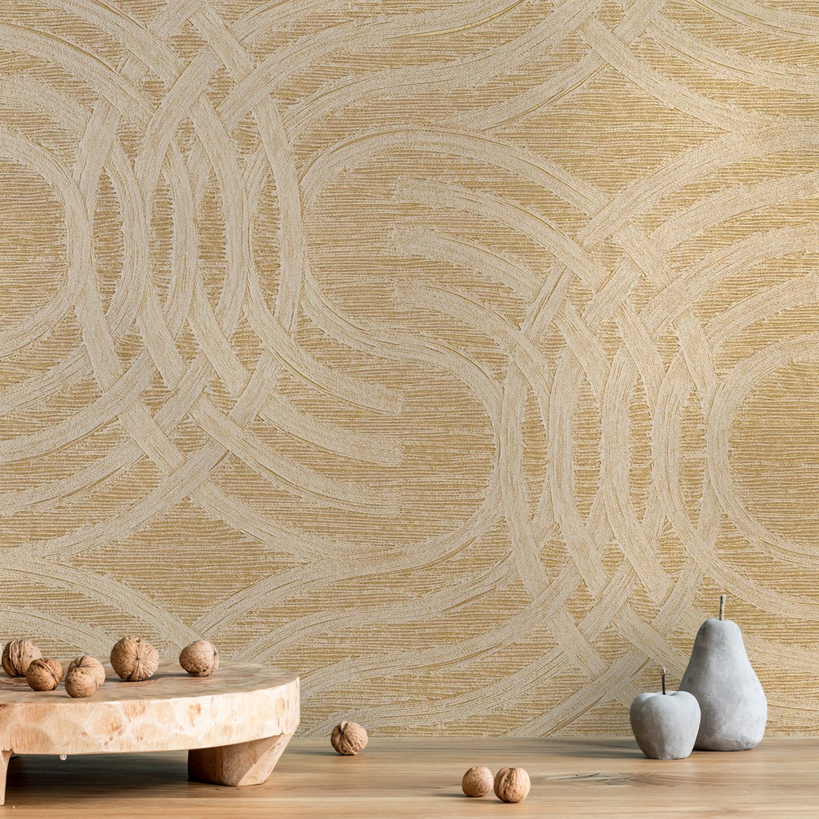 Metalická tapeta s abstraktním vzorem AURARIA - BLANC/DORE zlatá