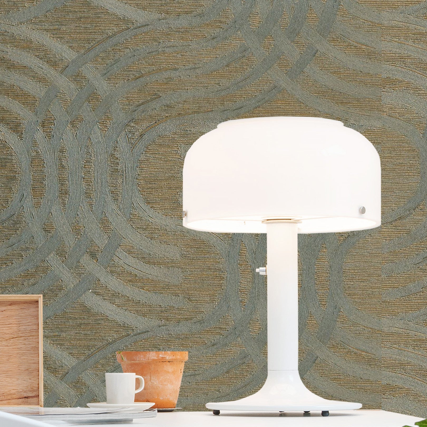 Metallic Wallpaper with Abstract Pattern AURARIA - VERT DE GRIS/DORE Green with Gold