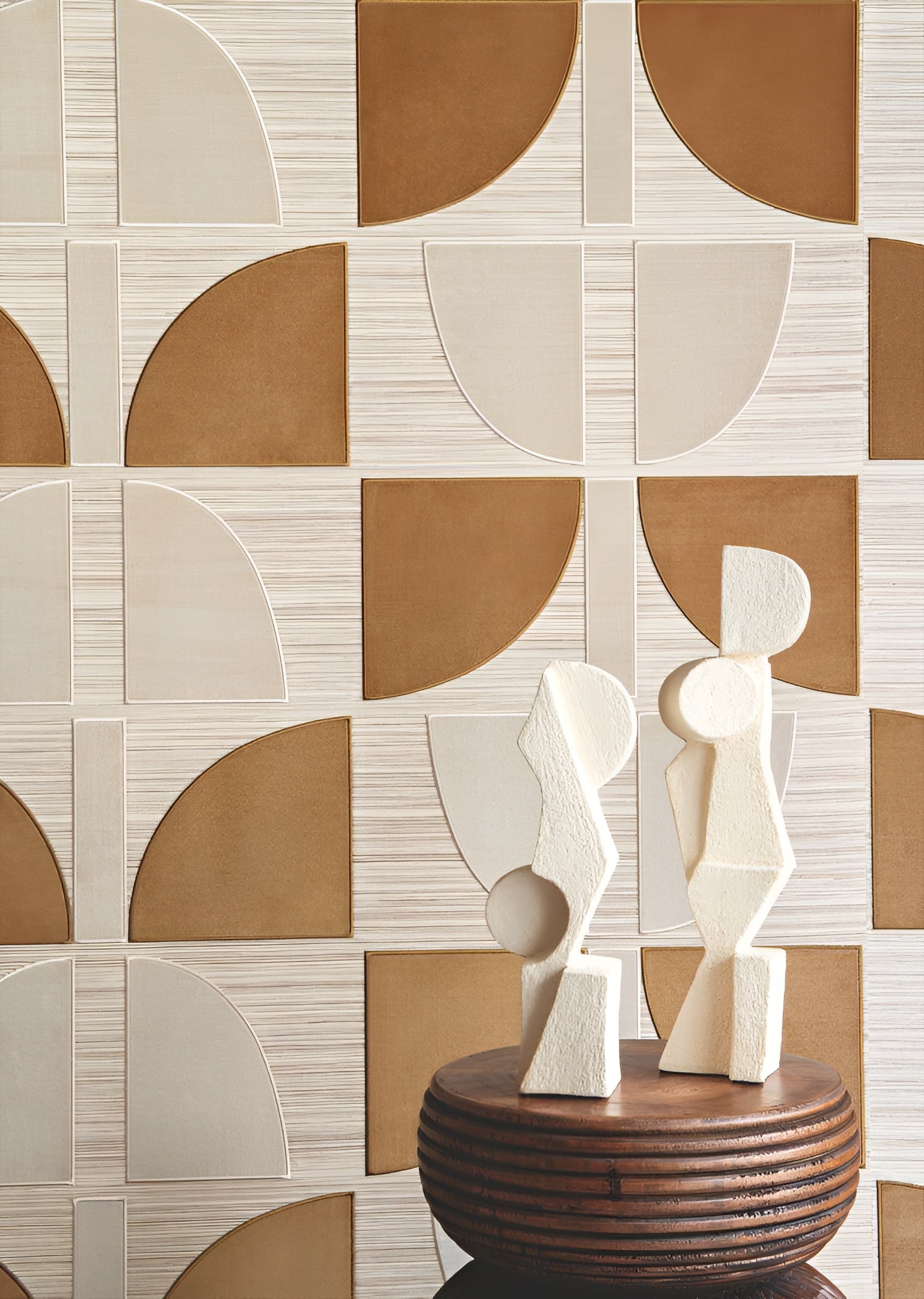 Tapeta z włókna roślinnego z geometrycznym wzorem HIKARI - BEIGE OCRE beżowy z pomarańczowym