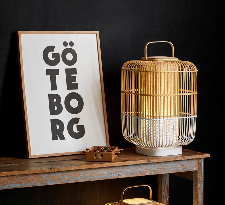 Square table lamp bamboo white