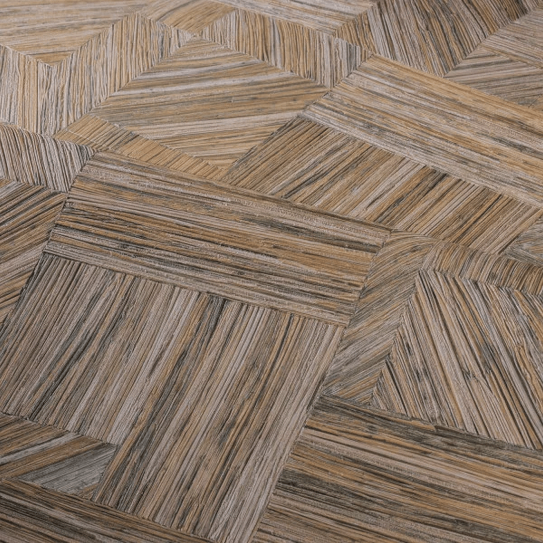 Tapeta strukturovaná geometrická napodobující slámový patchwork IMBRICATION - SÉPIA rezavě hnědá