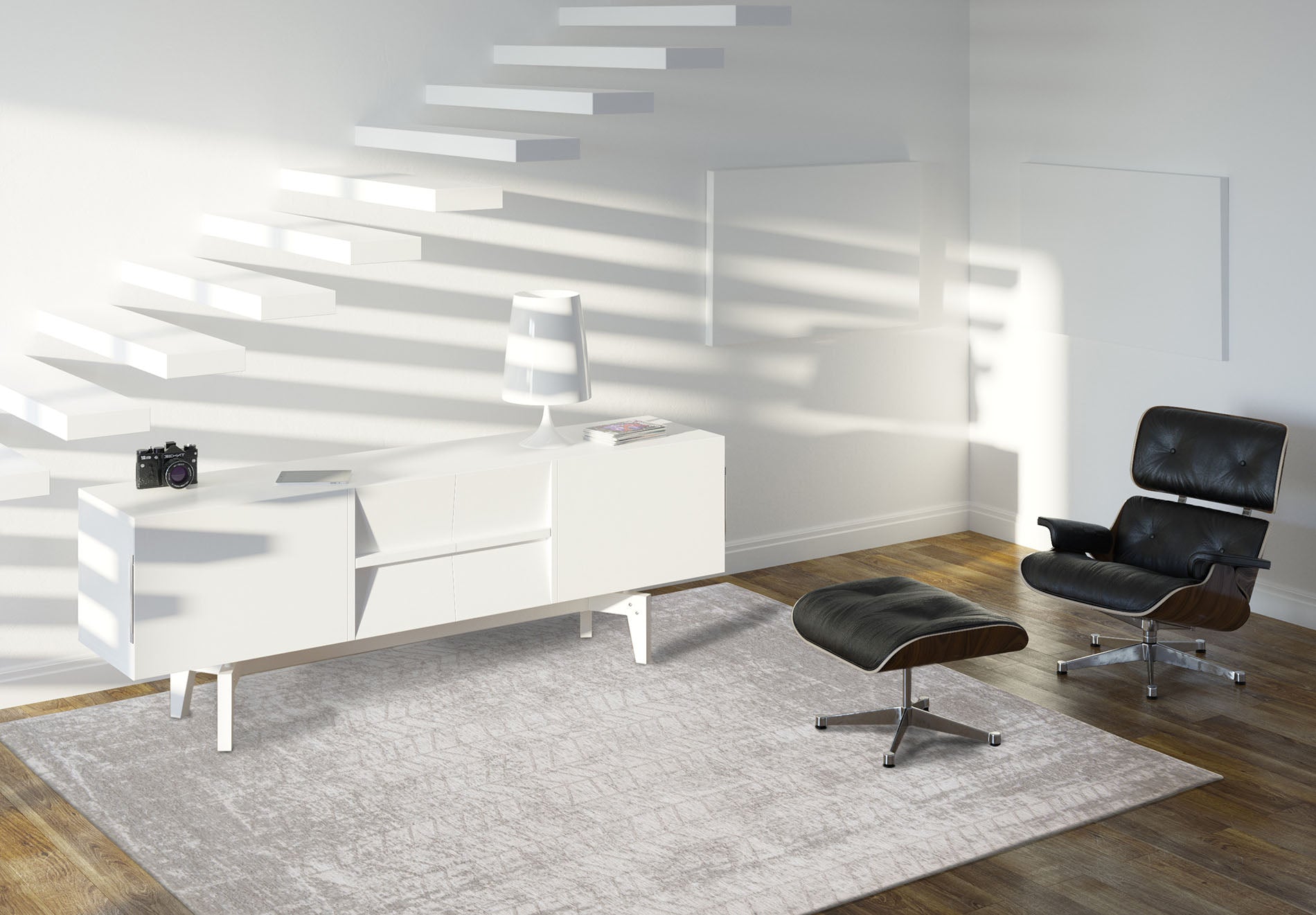 Bílý koberec v herringbone vzoru JACOBS LADDER