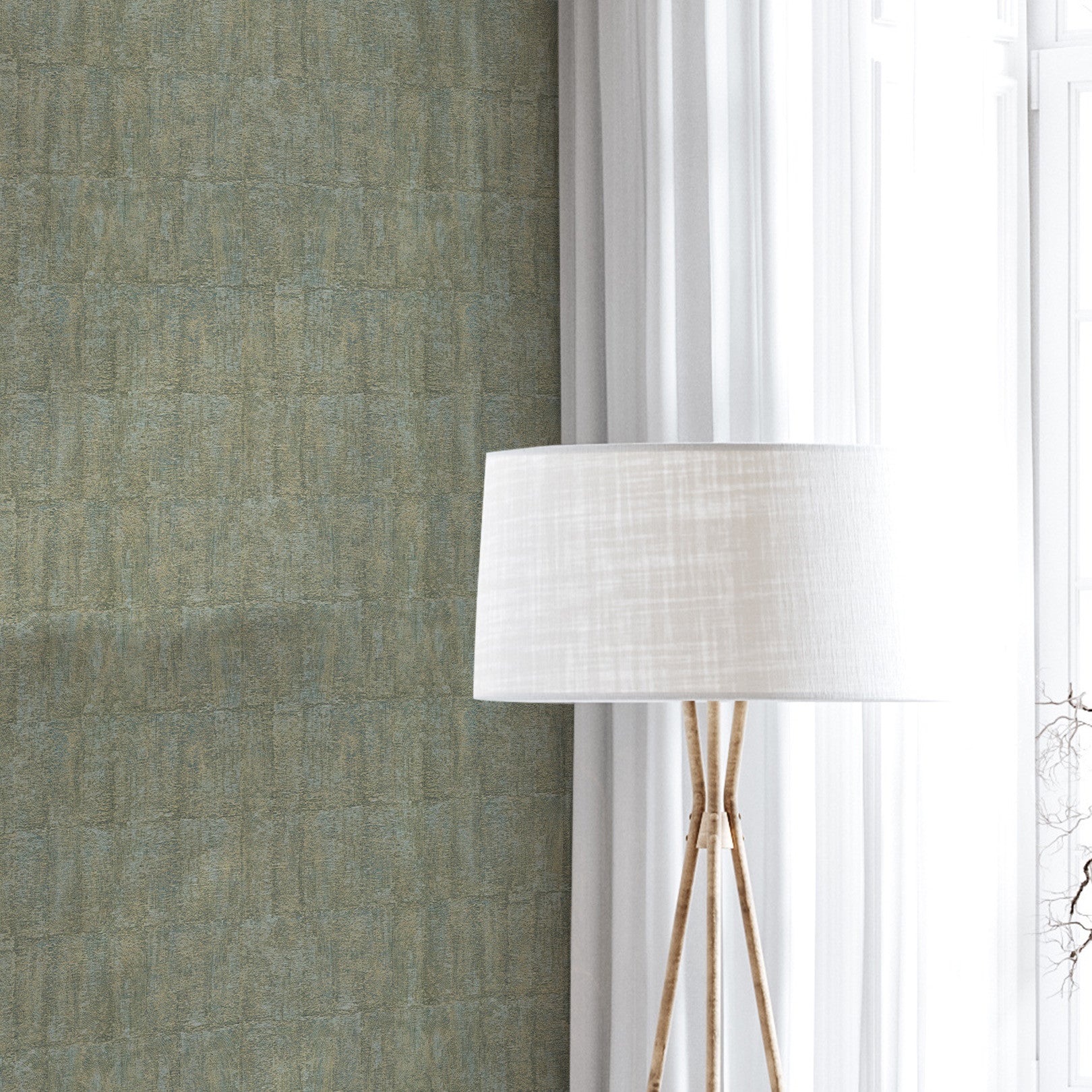 Structural wallpaper imitating clay BIZEN - LICHEN green with bronze