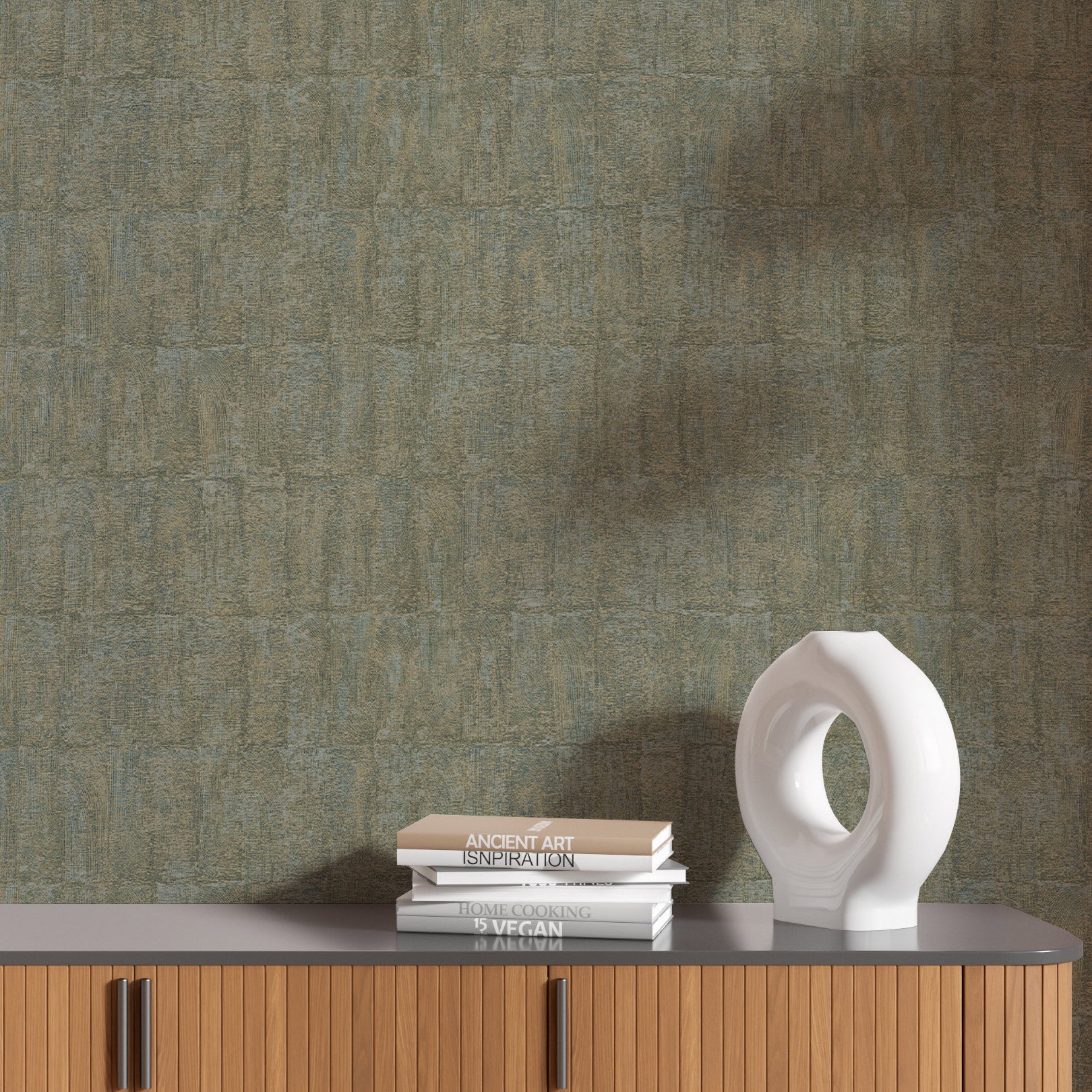 Structural wallpaper imitating clay BIZEN - LICHEN green with bronze