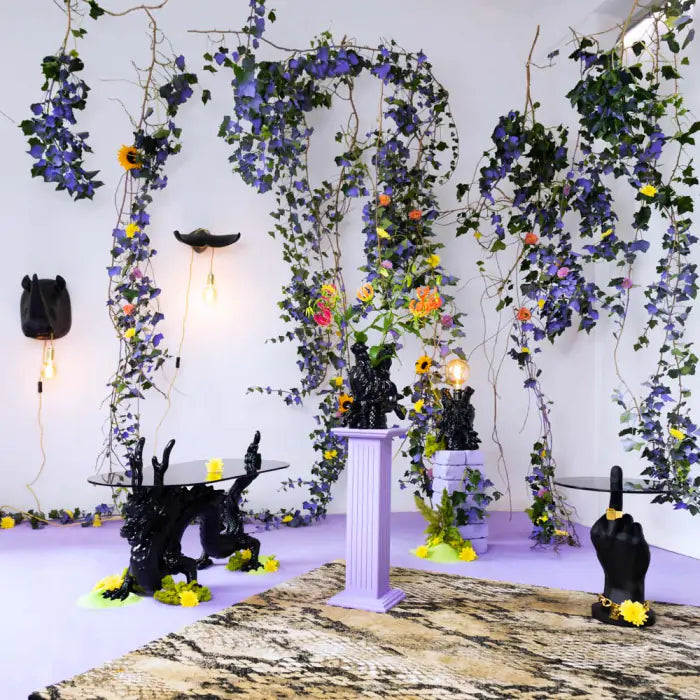 KEEP YOUR ENEMIES CLOSER rug in brown snake print