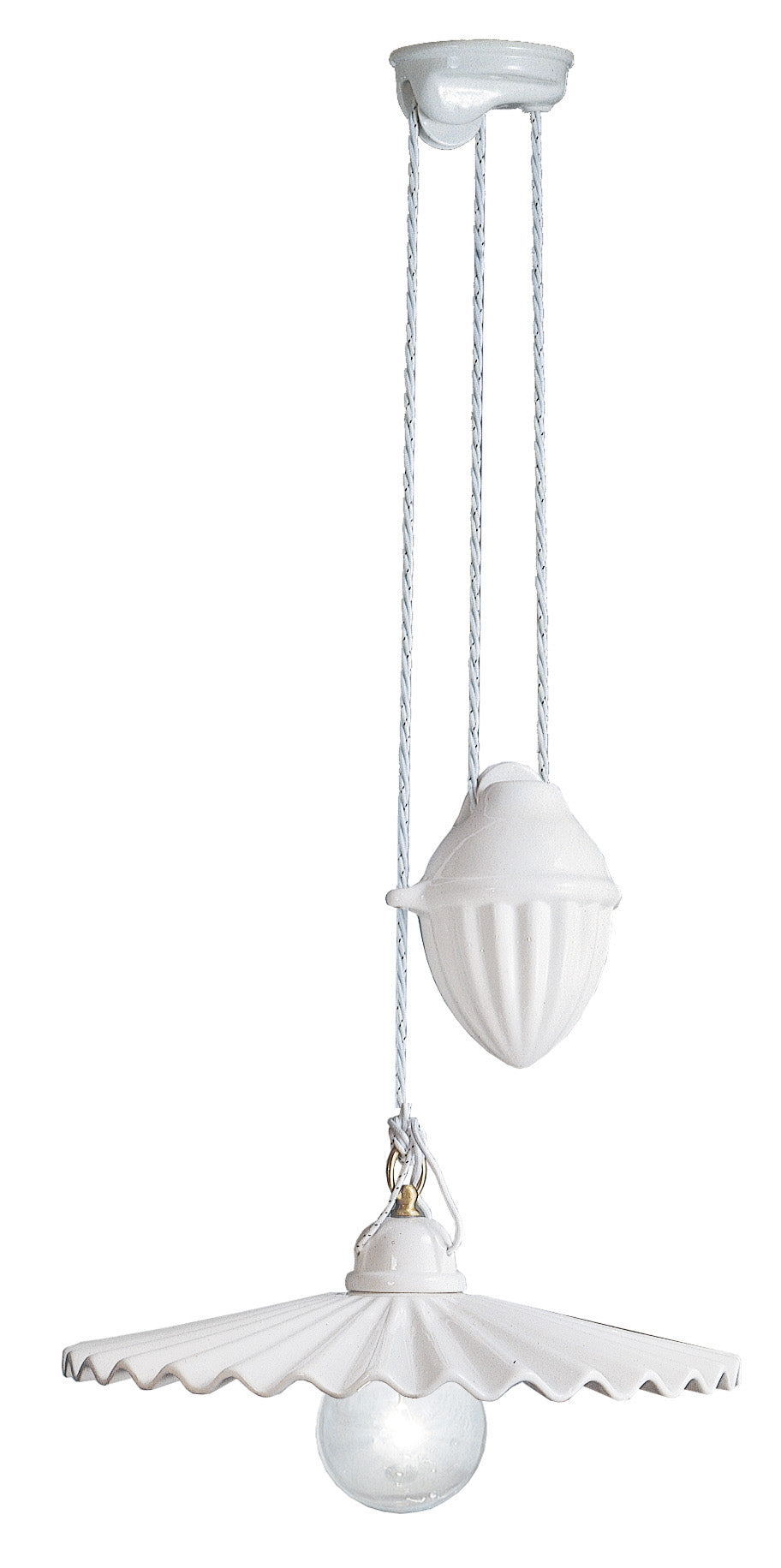 L’AQUILA white ceramic chandelier with brass finish
