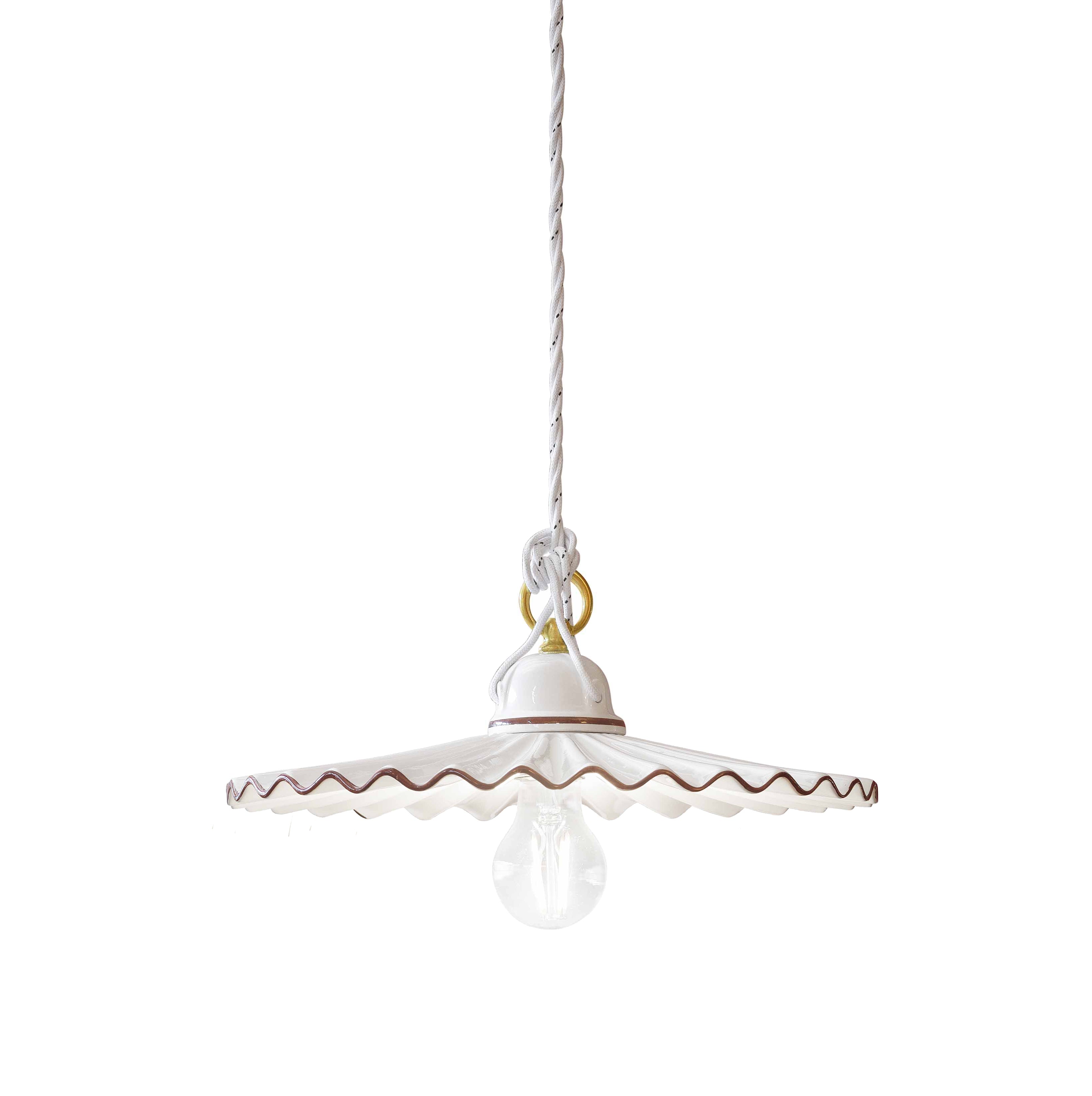 L’AQUILA ceramic pendant lamp in white with mocha and brass finish