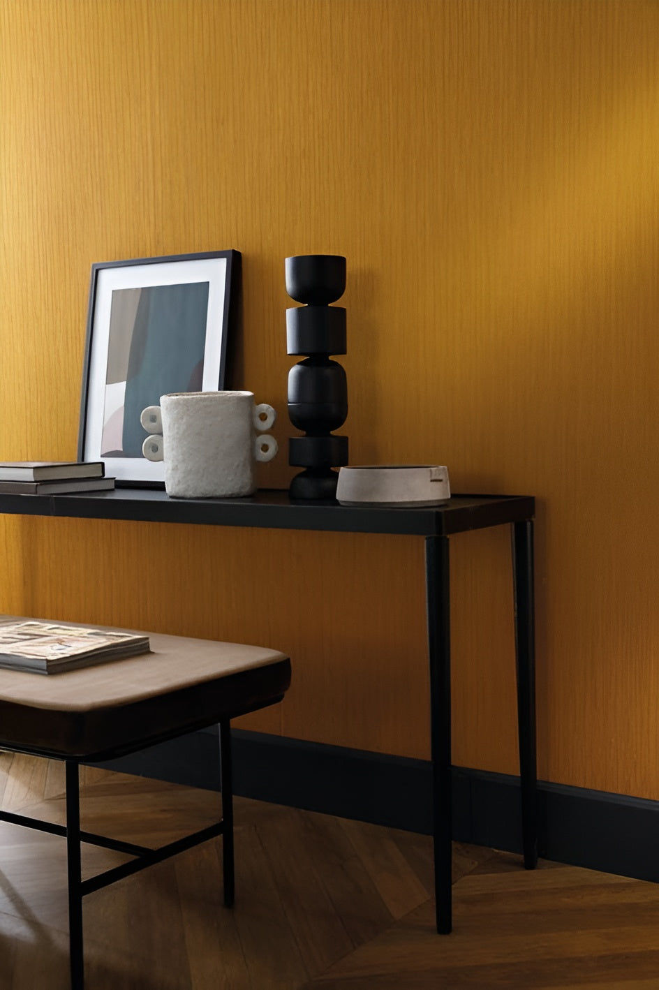 Textilní tapeta se strukturou v svislých pruzích JUSSIEU - CELADON zelenkavý