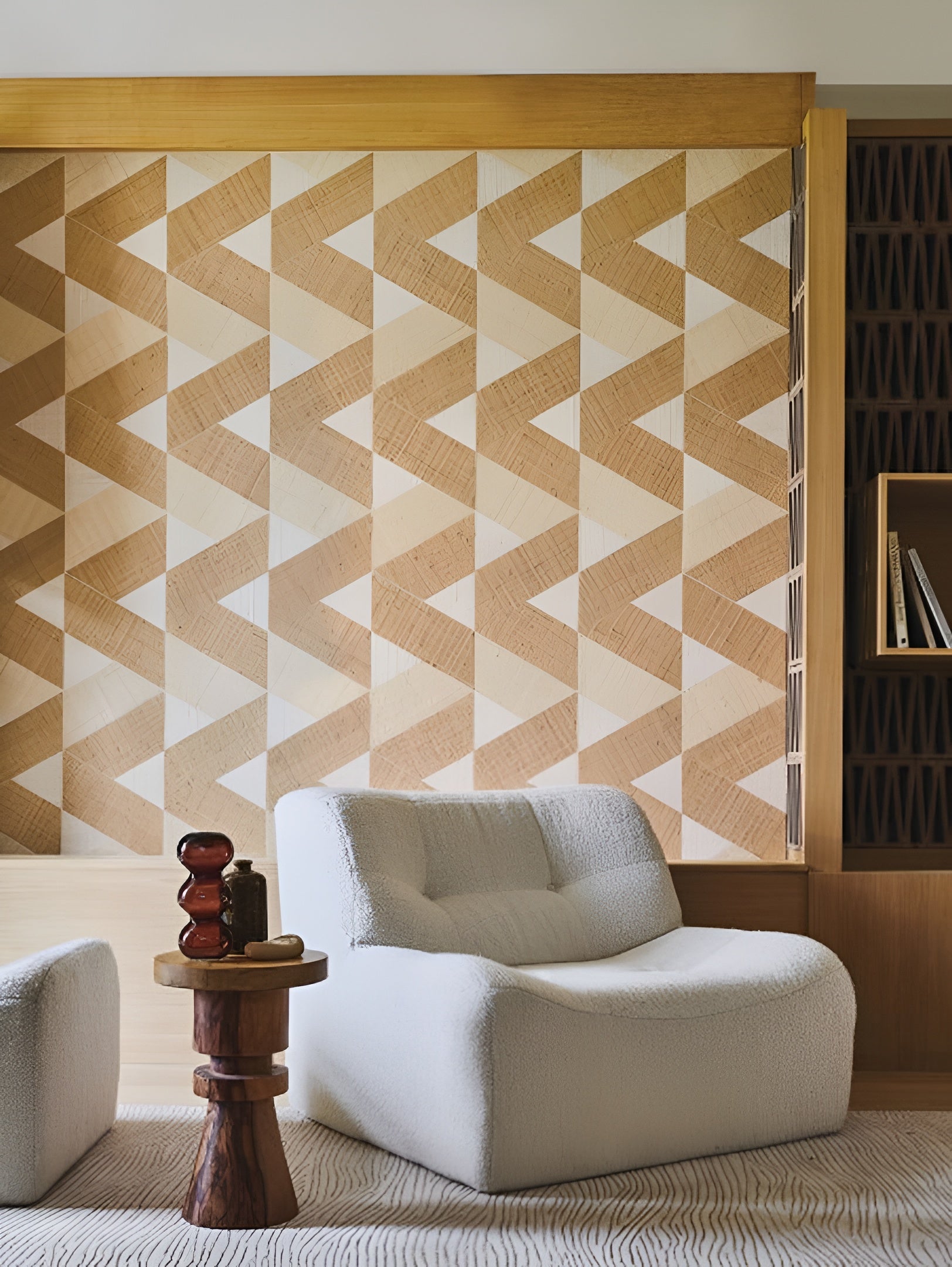 Natural wallpaper with a geometric pattern made of raffia SOLAL - NATUREL light brown with beige