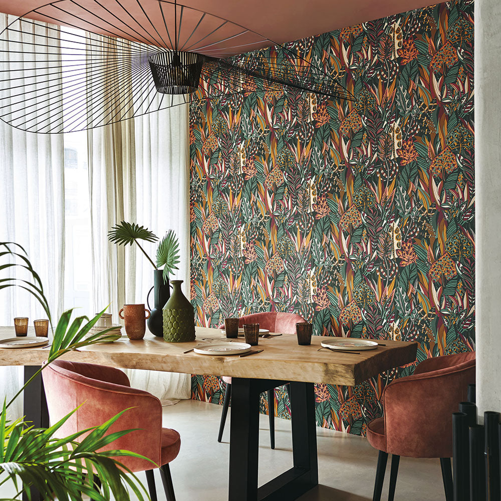 DESIRADE Floral Pattern Wallpaper - WHITE/KHAKI