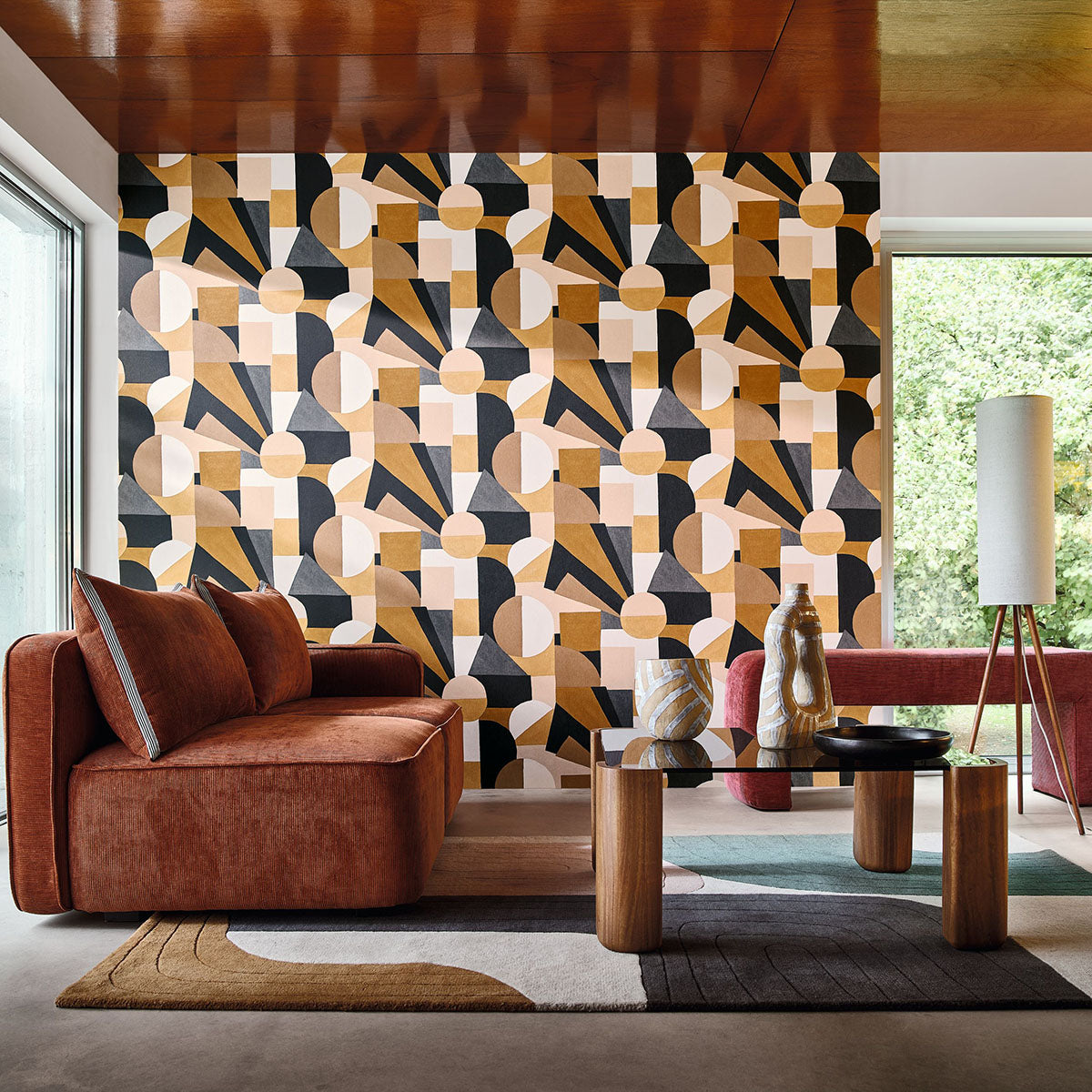 Structural wallpaper with geometric pattern SONIA - NUDE pink-brown