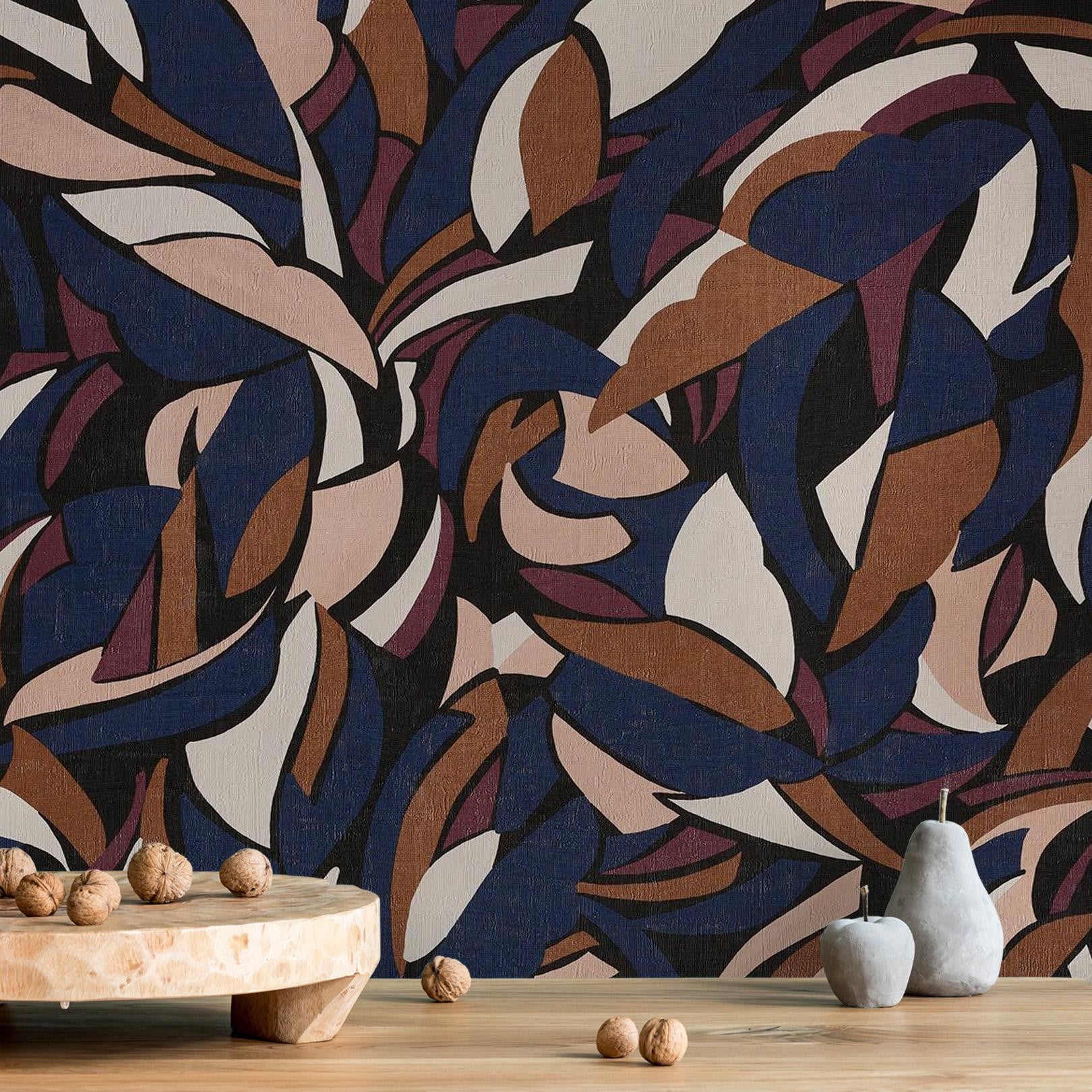 Structural wallpaper with an abstract geometric pattern COLLAGE - NOIR/BLUSH black with navy