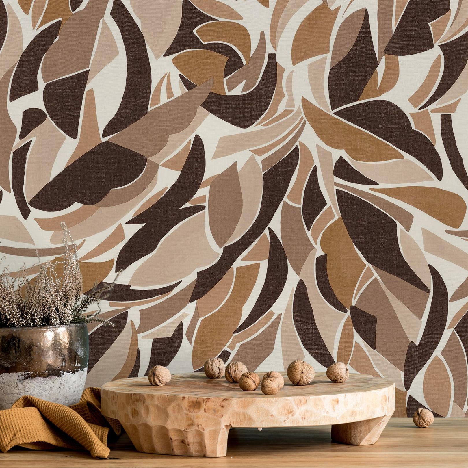 Structural wallpaper with abstract pattern COLLAGE - WHITE/CHOCOLATE white with chocolate