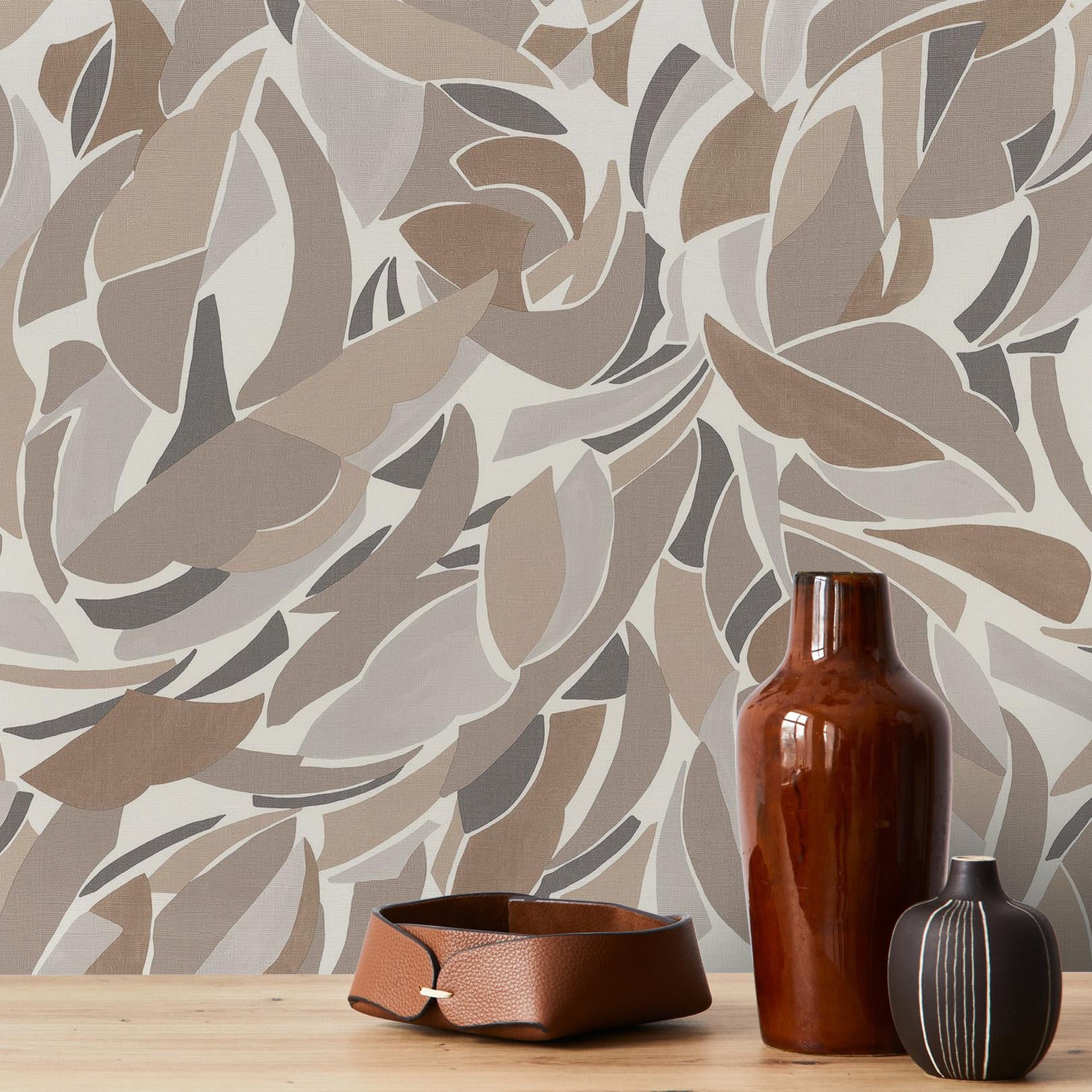 Tapeta strukturalna z abstrakcyjnym wzorem COLLAGE - BLANC/SABLE biały z piaskowym – Casamance