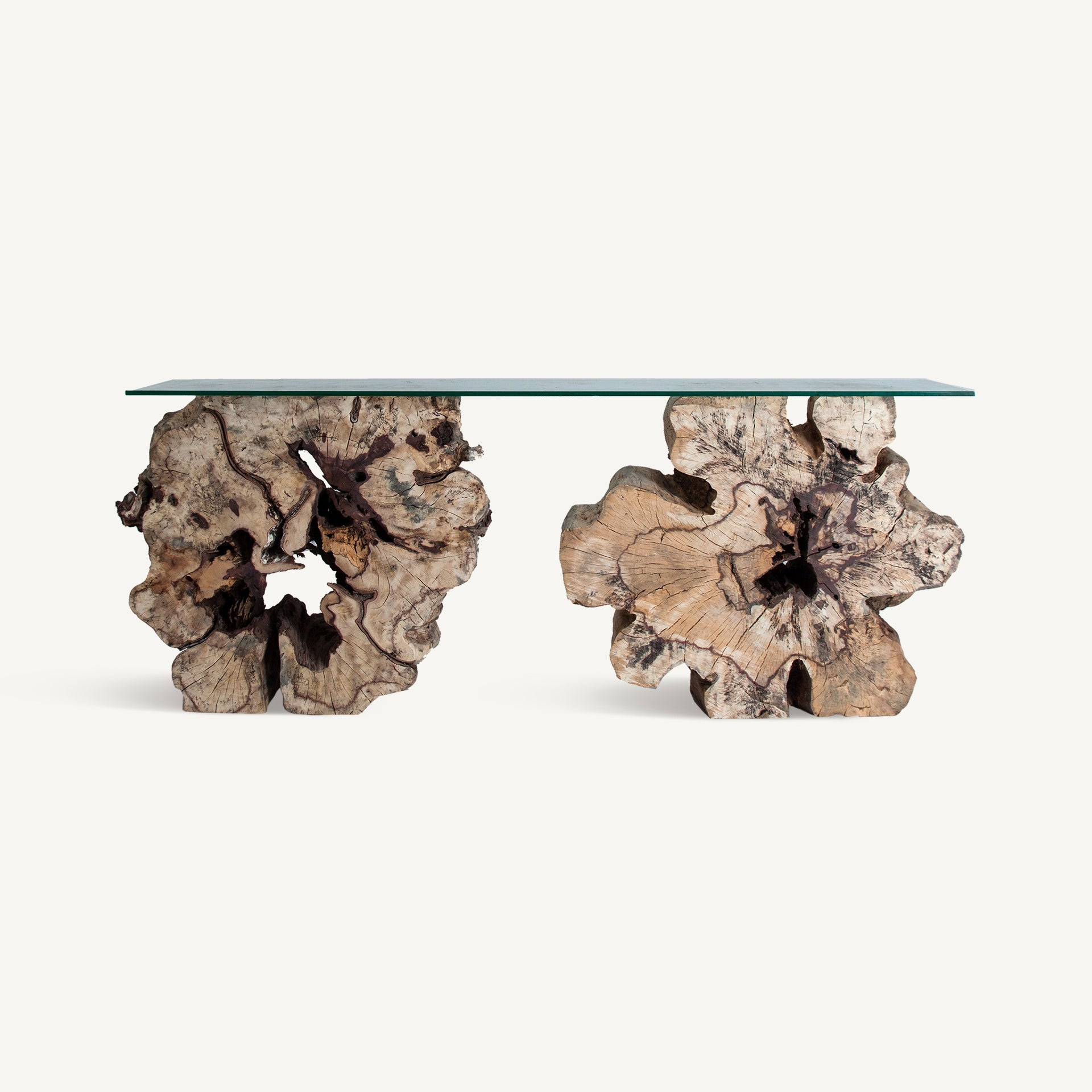 BEYNEU Console Tropical Wood with Glass Top