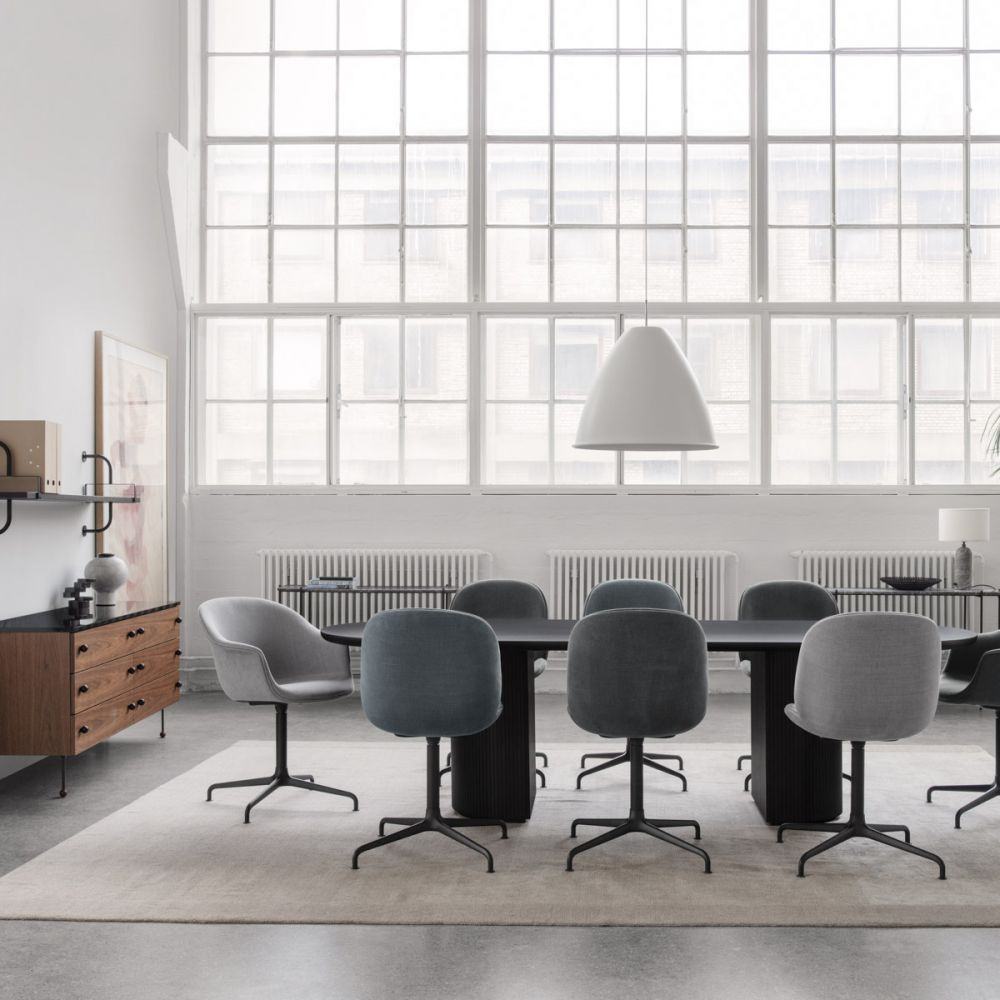 Upholstered BEETLE swivel chair with a black base