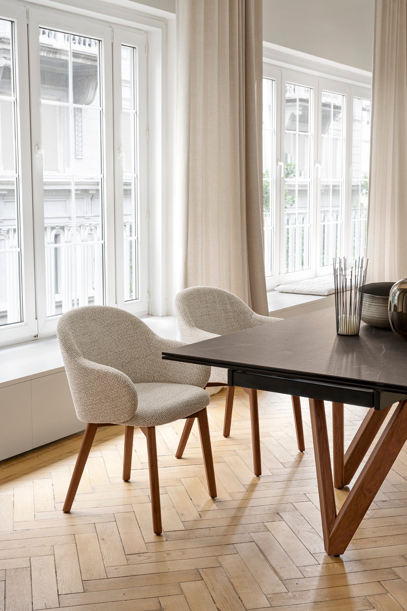 Holly FAB Armchair Upholstered with Walnut Base