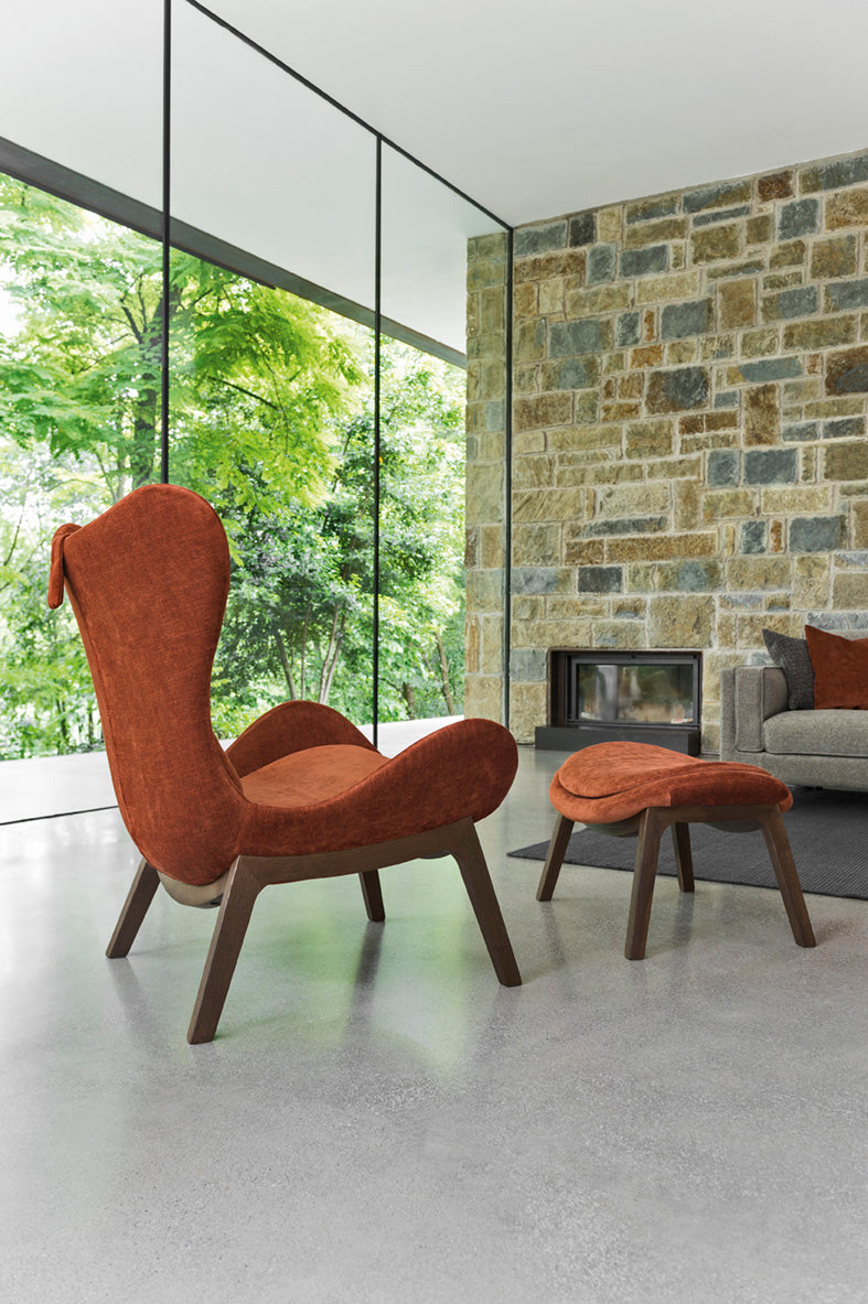 Upholstered LAZY Footrest with Black Wooden Base