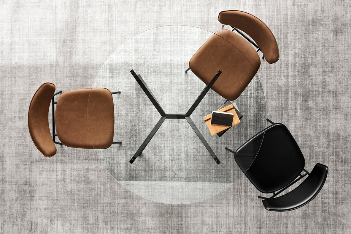 Round Table KENT with Glass Top and Black Base