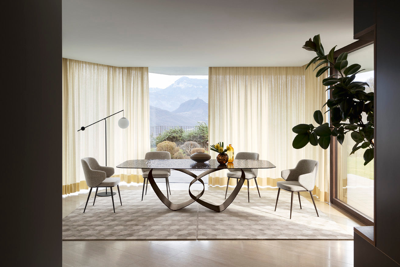 BREEZE table with glass top and black base