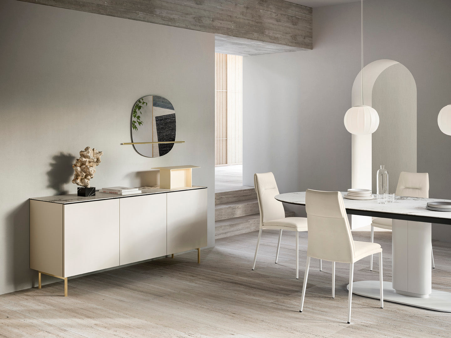 CARMEN upholstered chair with beige base