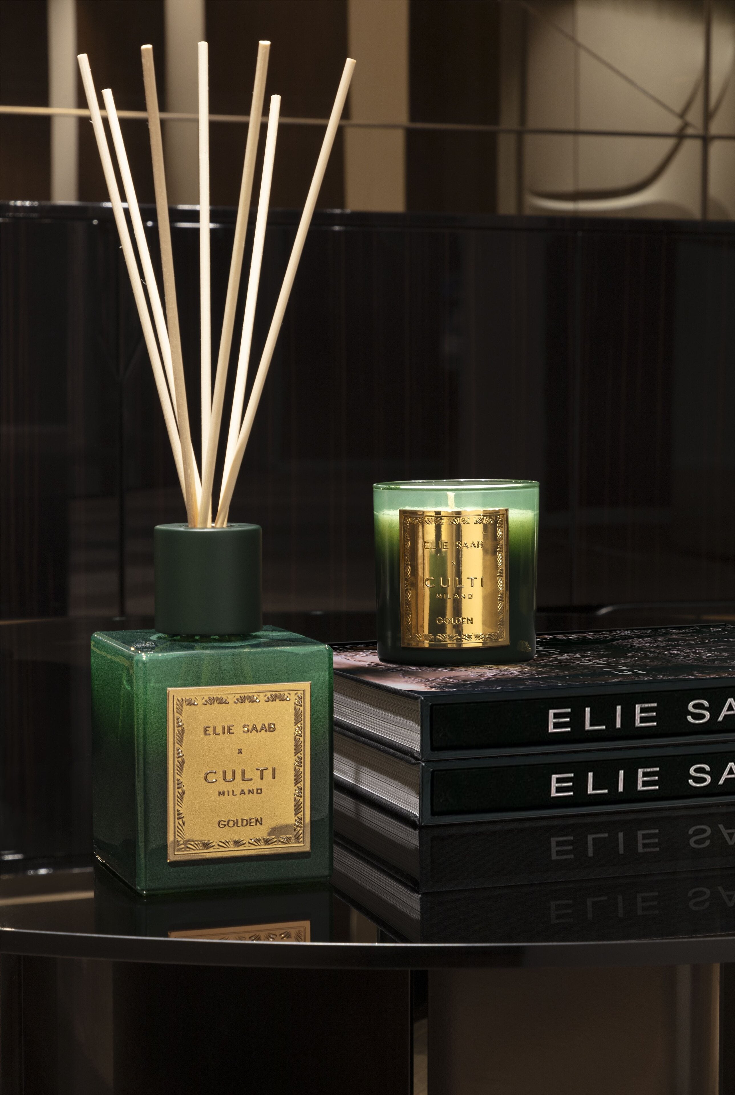 GOLDEN fragrance diffuser with notes of bitter orange, mandarin, ginger, orange blossom, and cedar.