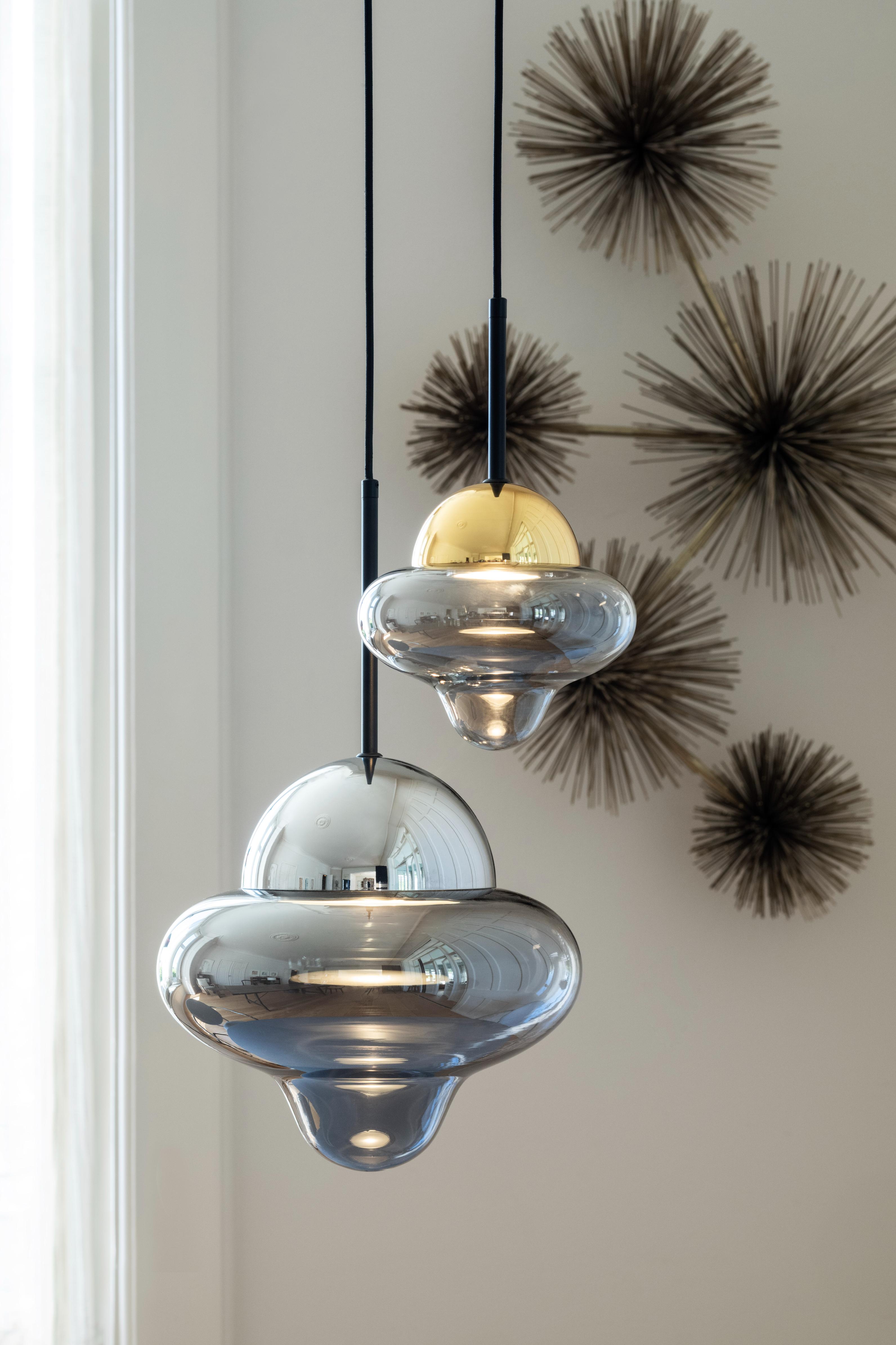 NUTTY pendant lamp with smoked glass and silver finish